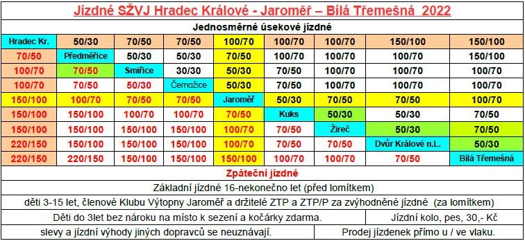 Ceník Hradec Králové - Bílá Třemešná